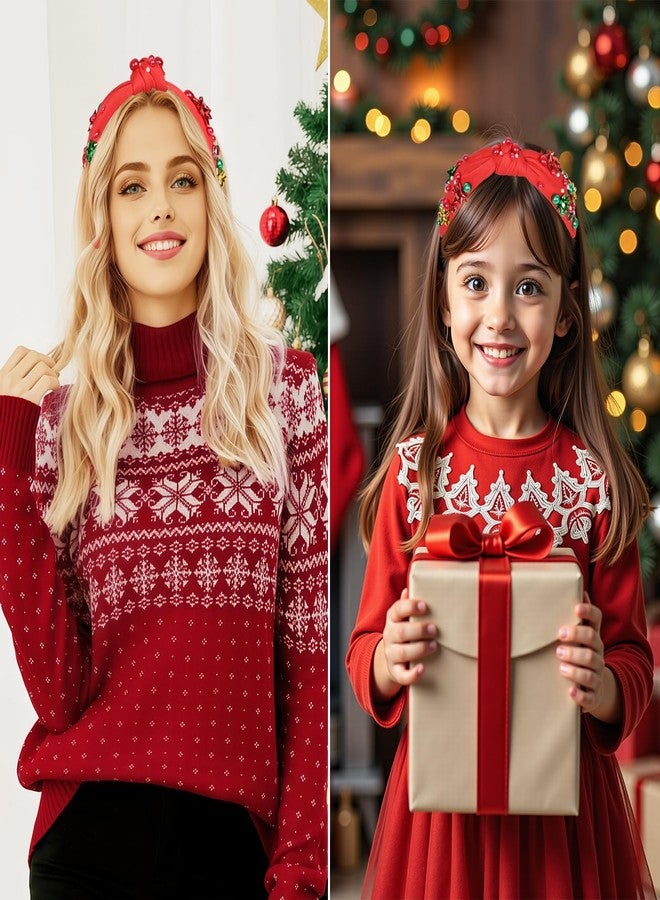 MSCYAE Christmas Headband for Women - Non Slip Crystal Pearl Hairband Xmas Wide Knot Headband, Fashion Accessories for Women, Girls Christmas Outfit - Image 5